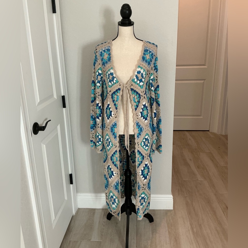 BOSTON PROPERTY, Crochet Shimmer Duster Long Cardigan, Size S/M, NEW - Picture 5 of 16